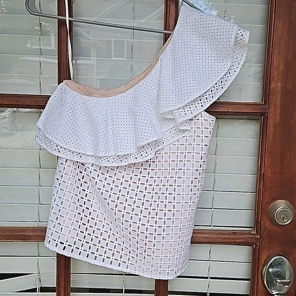 J. Crew White Eyelet One Shoulder Lined Top - Picture 5 of 8